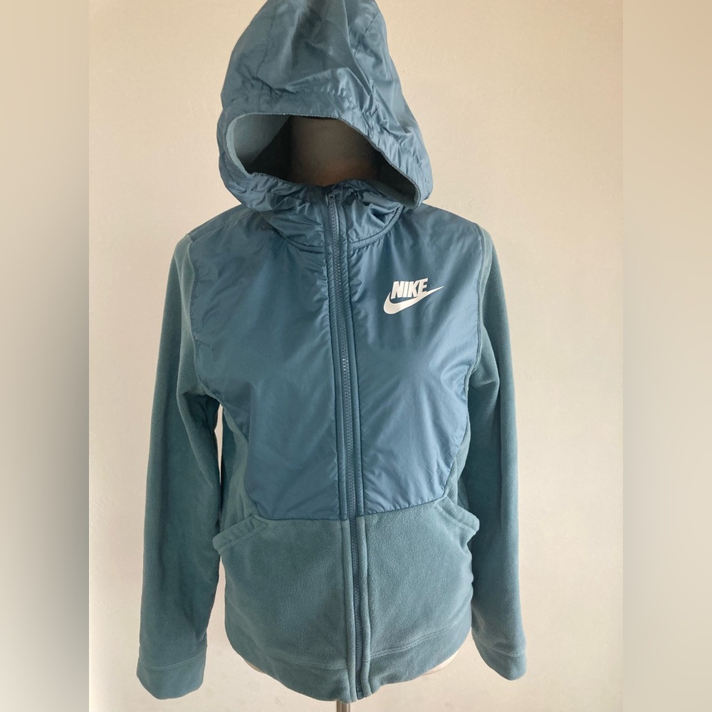 Nike Kids Blue Hooded Fleece Jacket with Windbreaker Front